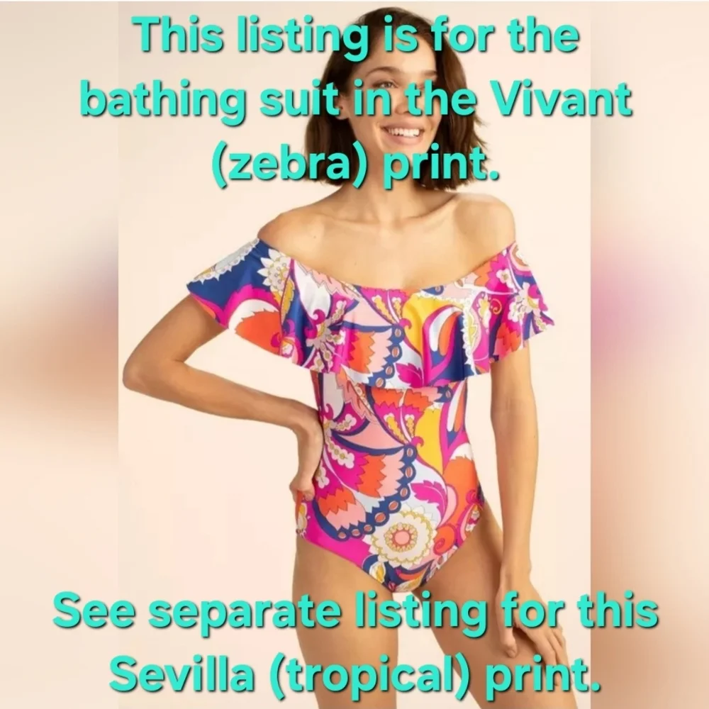 SEE NEW LISTING Trina Turk Vivant One Piece Off Shoulder Ruffle Size 4 - Picture 7 of 16